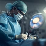 A surgeon performing an operation in an operating room