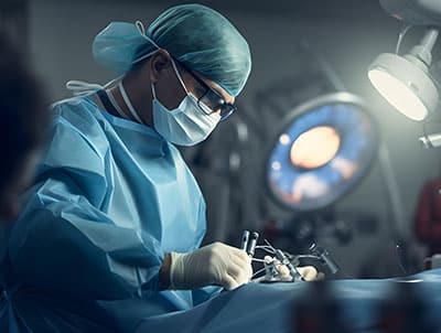 A surgeon performing an operation in an operating room